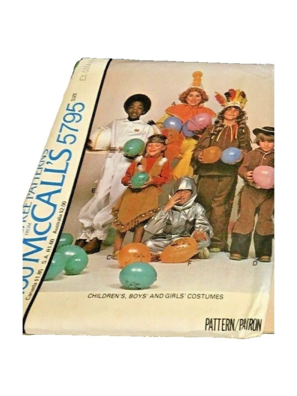 VTG Sewing Pattern McCalls 5795 Childrens Girls Boys Costumes Size XSM (4-6) U/C